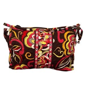 Vera Bradley Cosmetic Bag Large Puccini Brown/Pink Taffeta Lining 10x3.5x7 EUC